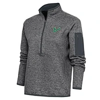Women's Antigua  Heather Charcoal South Florida Bulls Fortune Half-Zip Jacket