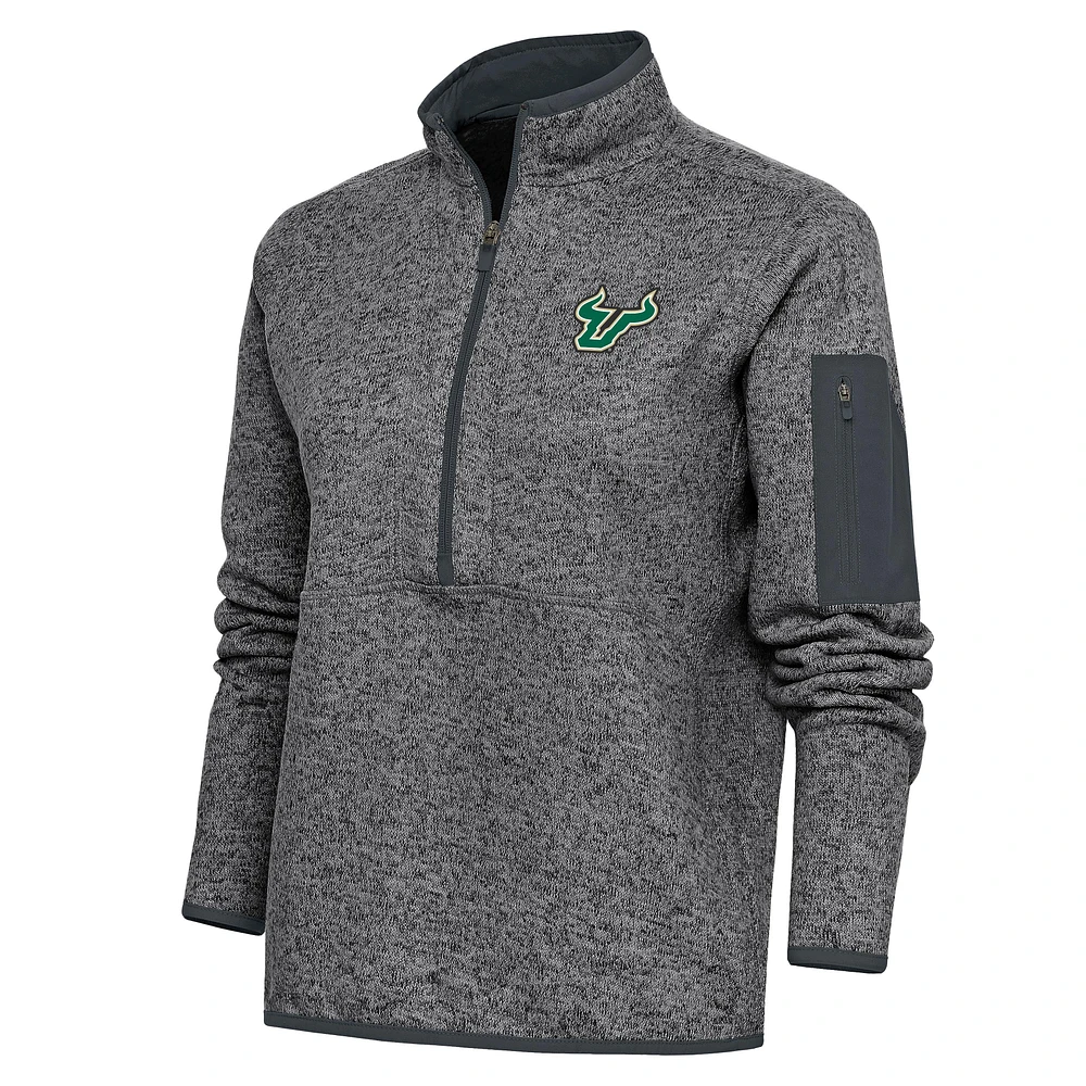 Women's Antigua Heather Charcoal South Florida Bulls Fortune Half-Zip Jacket