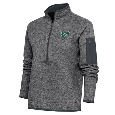 Women's Antigua  Heather Charcoal South Florida Bulls Fortune Half-Zip Jacket