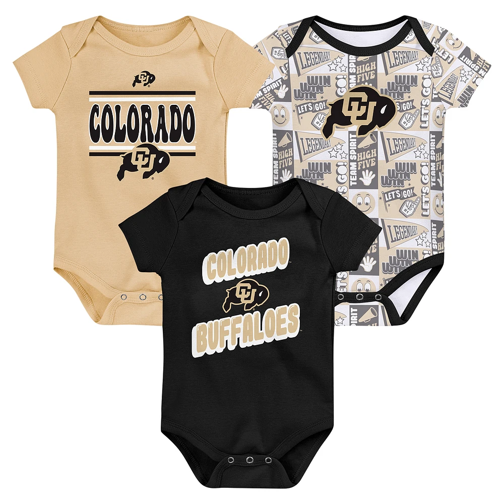 Newborn Black Colorado Buffaloes Sunday Comics 3-Pack Bodysuit Set