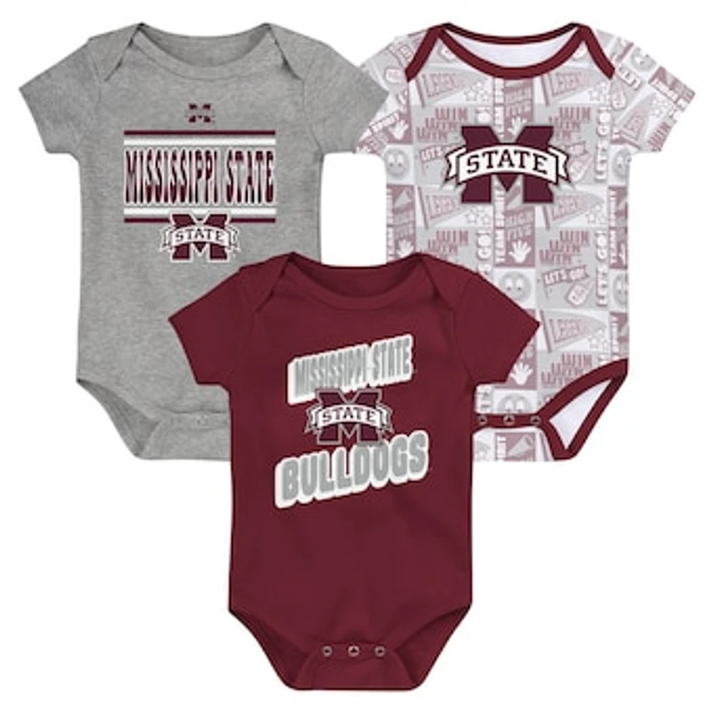 Newborn Maroon Mississippi State Bulldogs Sunday Comics 3-Pack Bodysuit Set