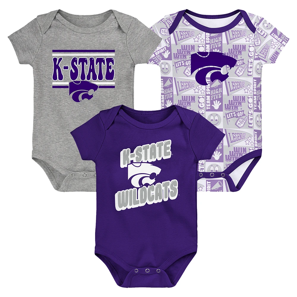 Newborn Purple Kansas State Wildcats Sunday Comics 3-Pack Bodysuit Set