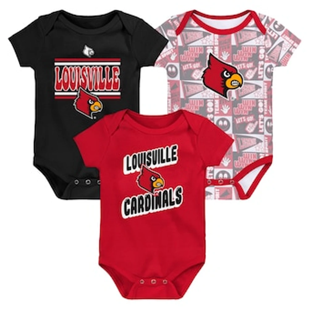 Newborn Red Louisville Cardinals Sunday Comics 3-Pack Bodysuit Set