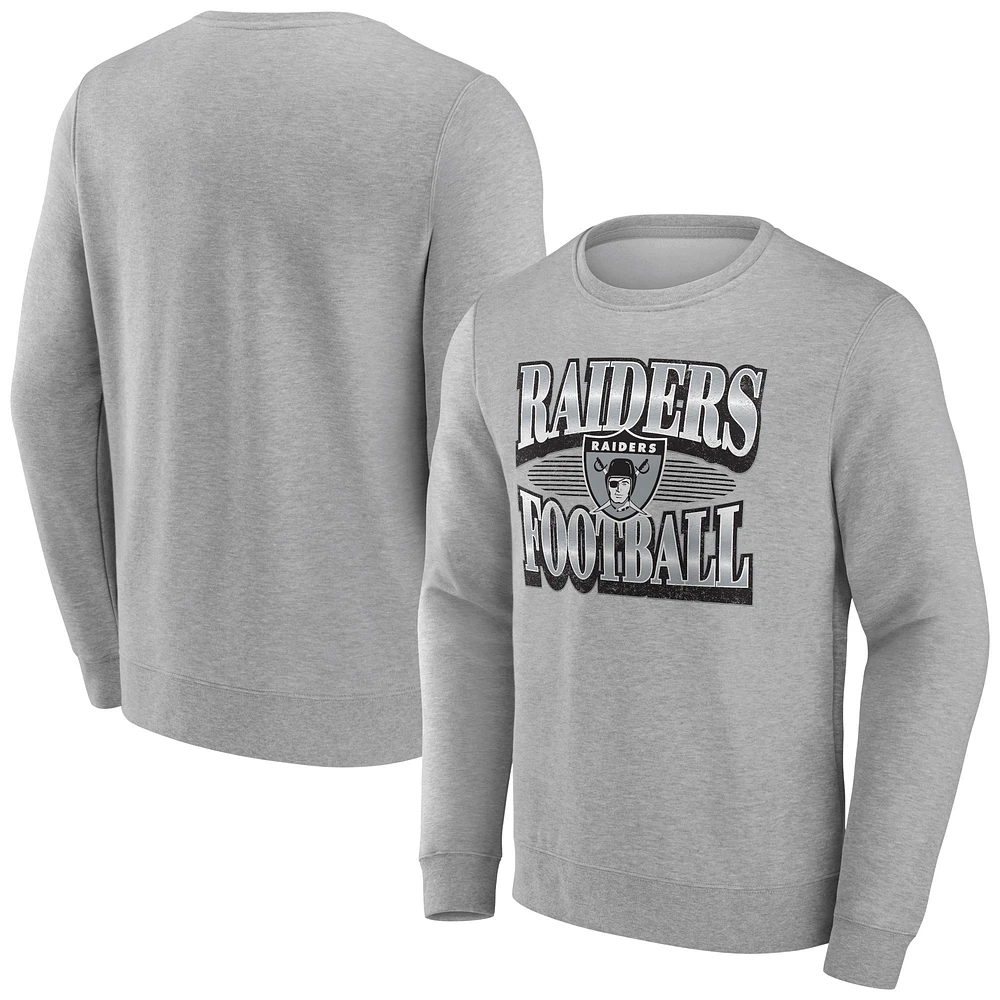 Men's Fanatics Heather Gray Las Vegas Raiders Chance Throwback Fleece Pullover Sweatshirt