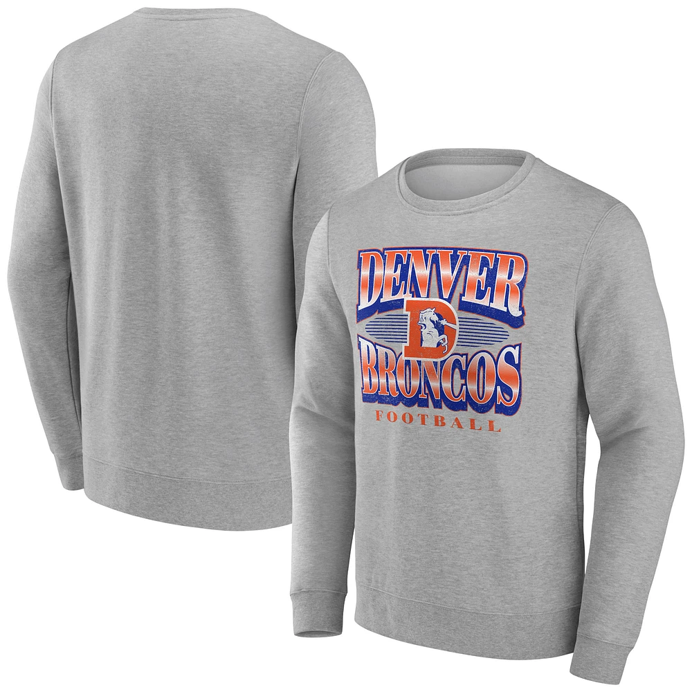 Men's Fanatics Heather Gray Denver Broncos Chance Throwback Fleece Pullover Sweatshirt