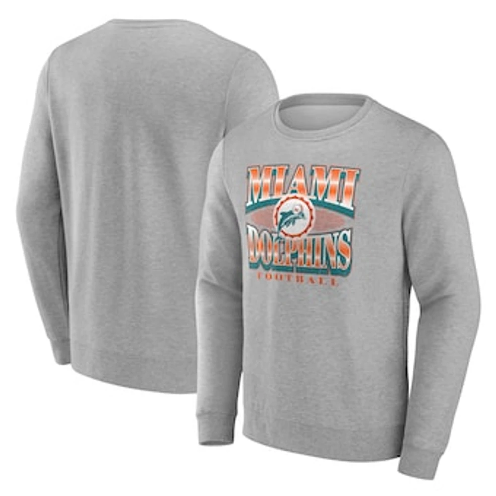 Men's Fanatics Heather Gray Miami Dolphins Chance Throwback Fleece Pullover Sweatshirt