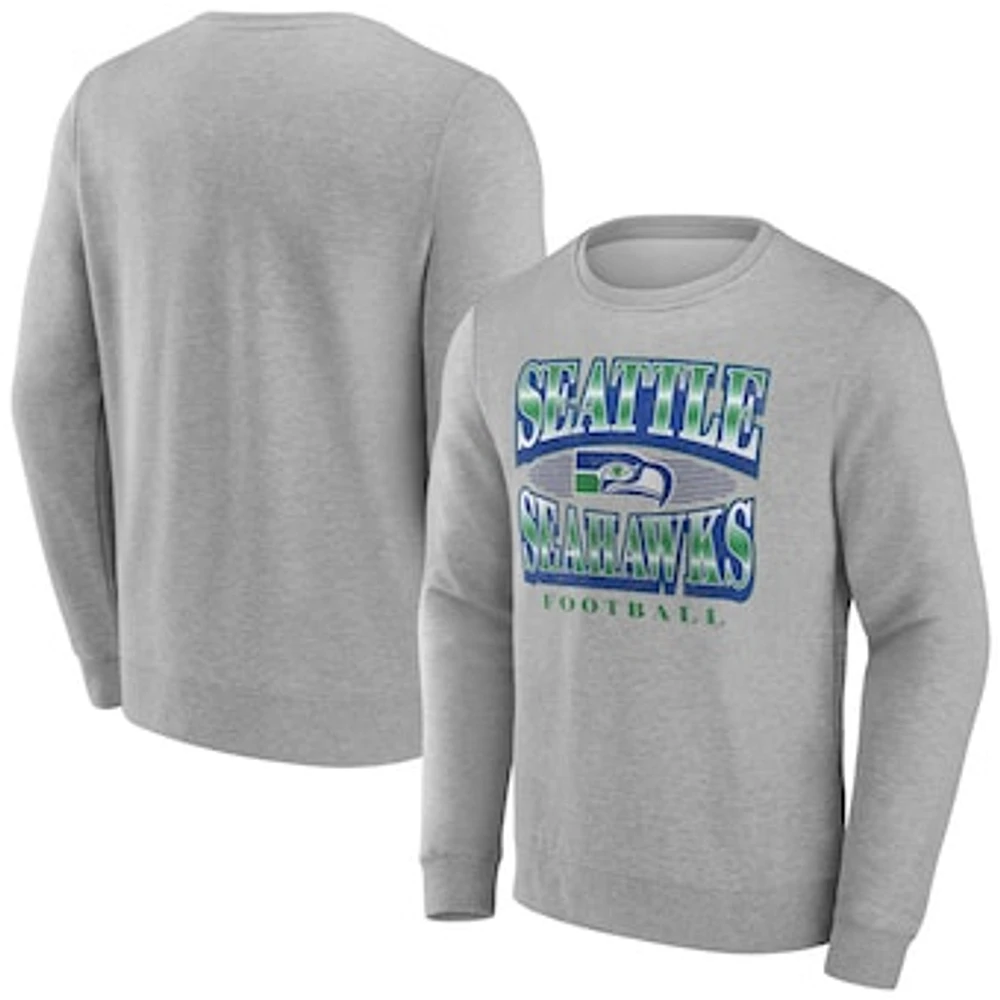 Men's Fanatics Heather Gray Seattle Seahawks Chance Throwback Fleece Pullover Sweatshirt