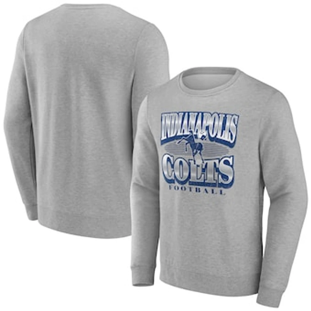 Men's Fanatics Heather Gray Indianapolis Colts Chance Throwback Fleece Pullover Sweatshirt