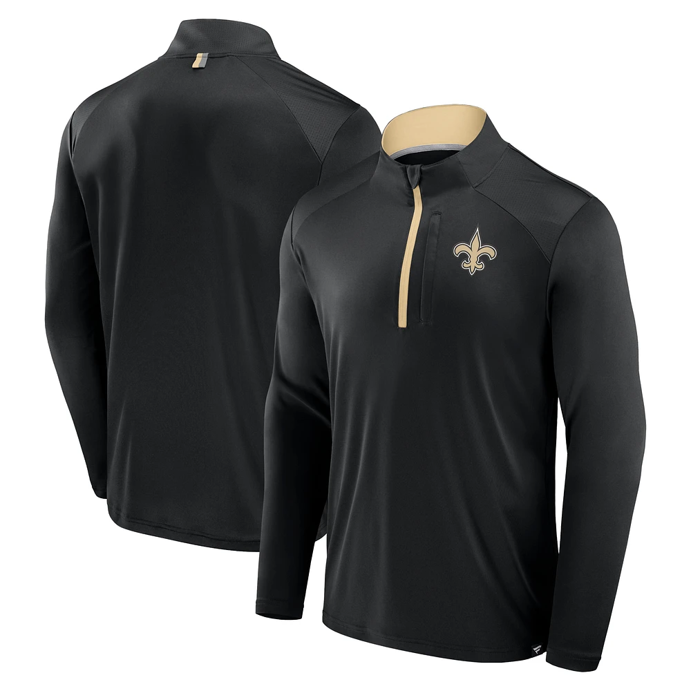 Men's Fanatics Black New Orleans Saints Defender Long Sleeve Quarter-Zip Jacket