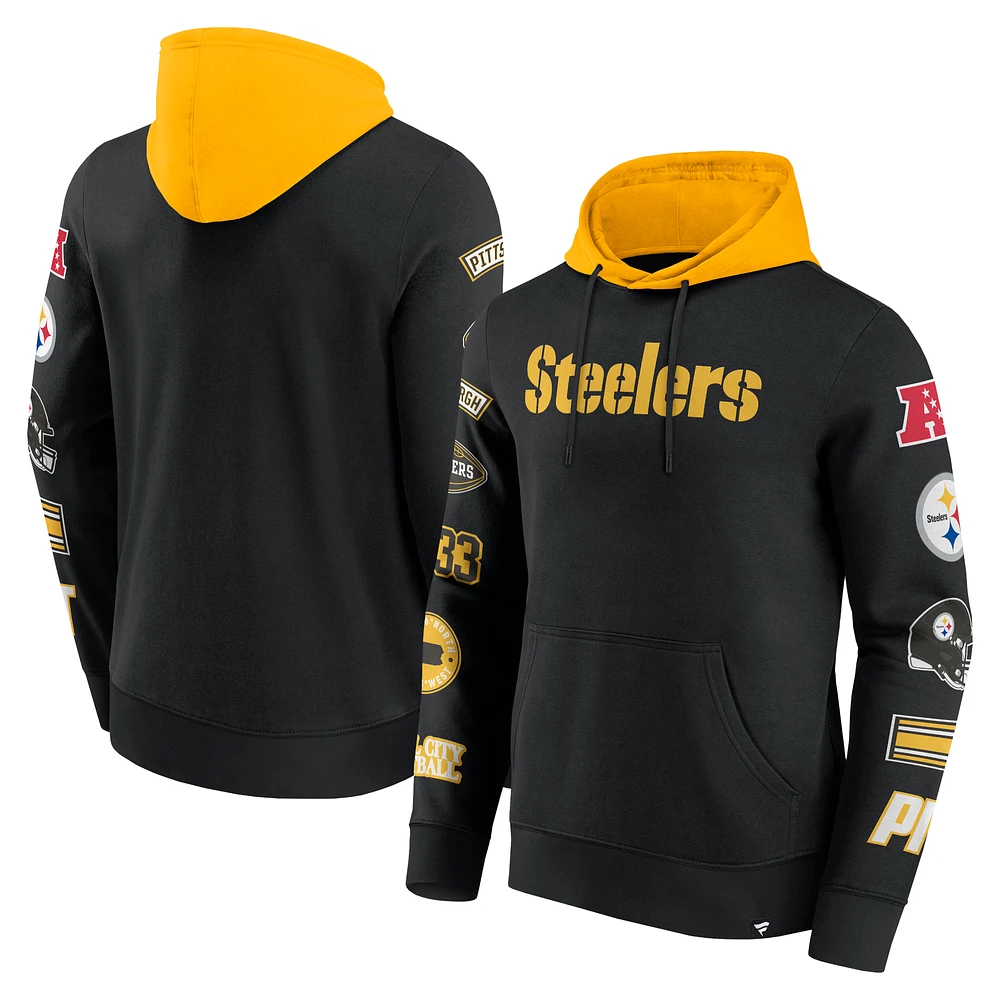 Men's Fanatics  Black/Gold Pittsburgh Steelers Patched Out Pullover Hoodie