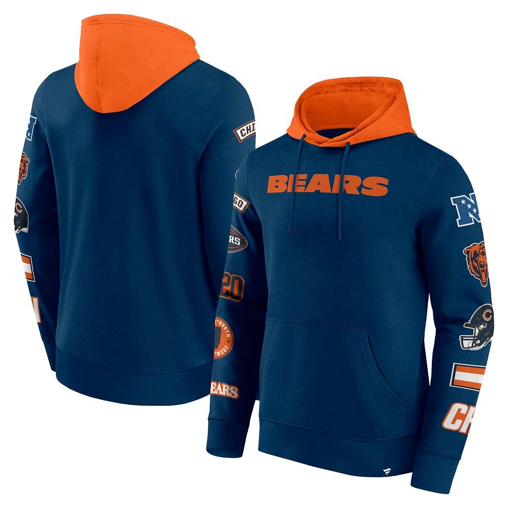 Men's Fanatics  Navy/Orange Chicago Bears Patched Out Pullover Hoodie