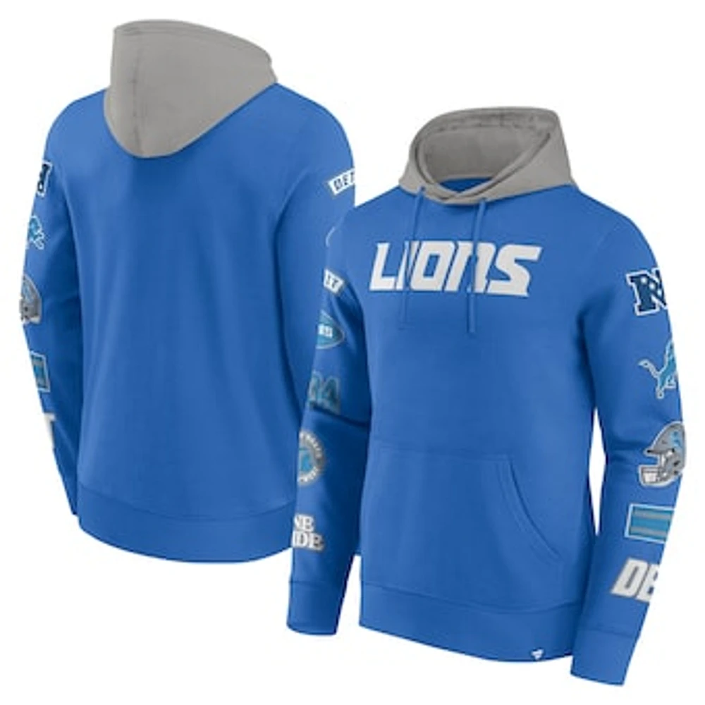 Men's Fanatics  Blue/Gray Detroit Lions Patched Out Pullover Hoodie