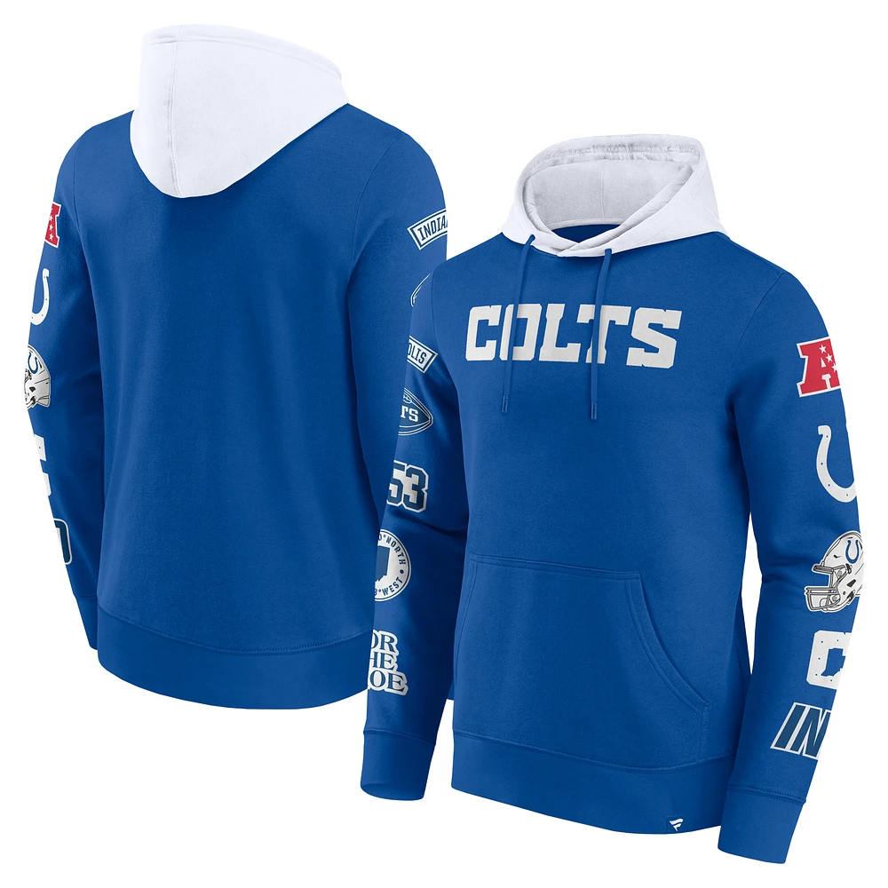 Men's Fanatics  Royal/White Indianapolis Colts Patched Out Pullover Hoodie