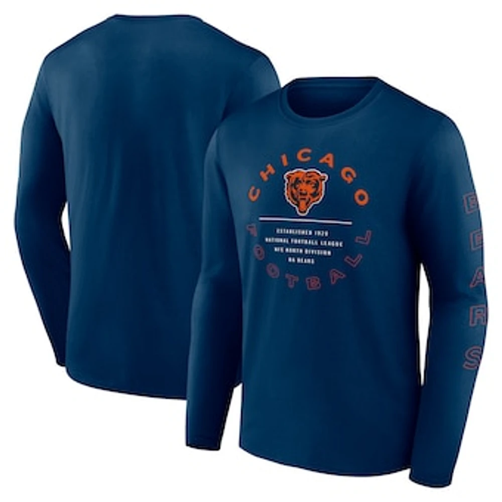 Men's Fanatics Navy Chicago Bears Stat Sheet Long Sleeve T-Shirt