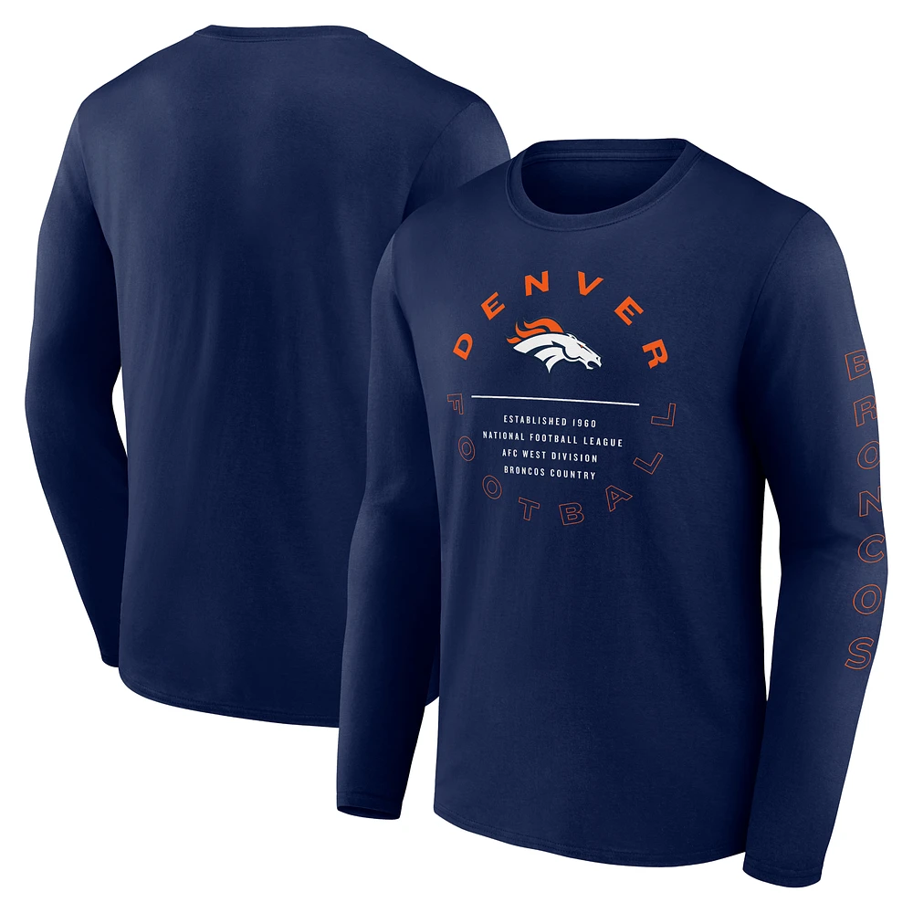 Men's Fanatics Navy Denver Broncos Stat Sheet Long Sleeve T-Shirt