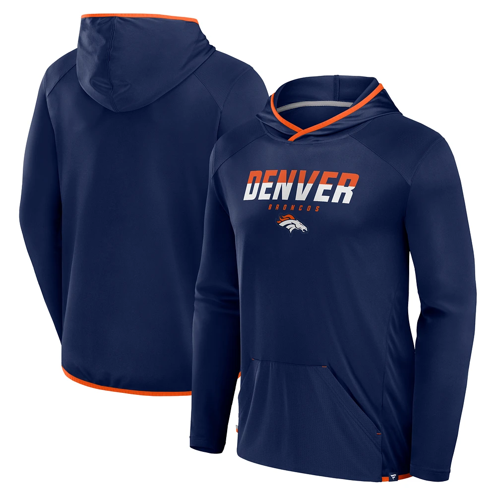 Men's Fanatics Navy Denver Broncos Transitional Defender Hoodie Long Sleeve T-Shirt