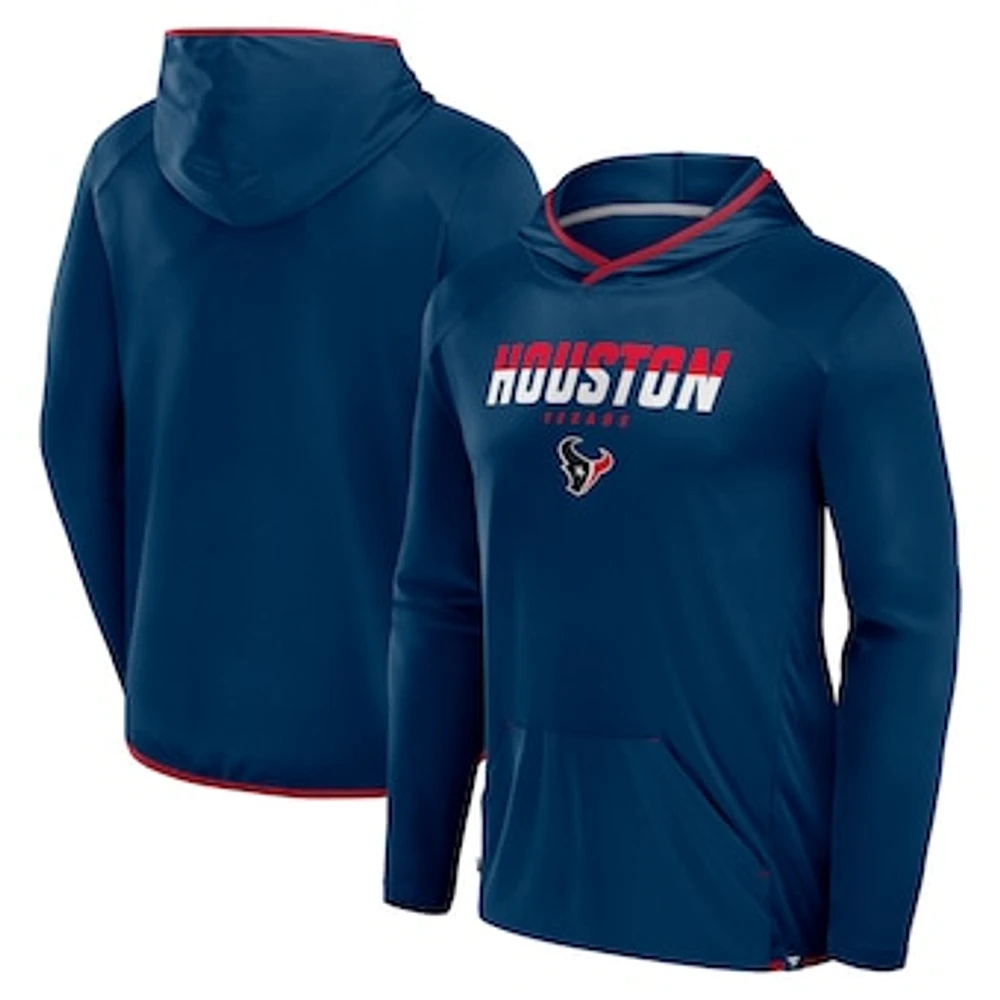 Men's Fanatics Navy Houston Texans Transitional Defender Hoodie Long Sleeve T-Shirt