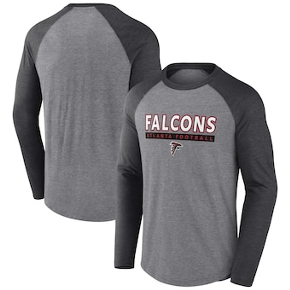 Men's Fanatics Heather Gray/Charcoal Atlanta Falcons Tri-Blend Raglan Long Sleeve T-Shirt