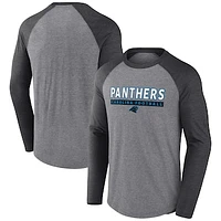 Men's Fanatics Heather Gray/Charcoal Carolina Panthers Tri-Blend Raglan Long Sleeve T-Shirt