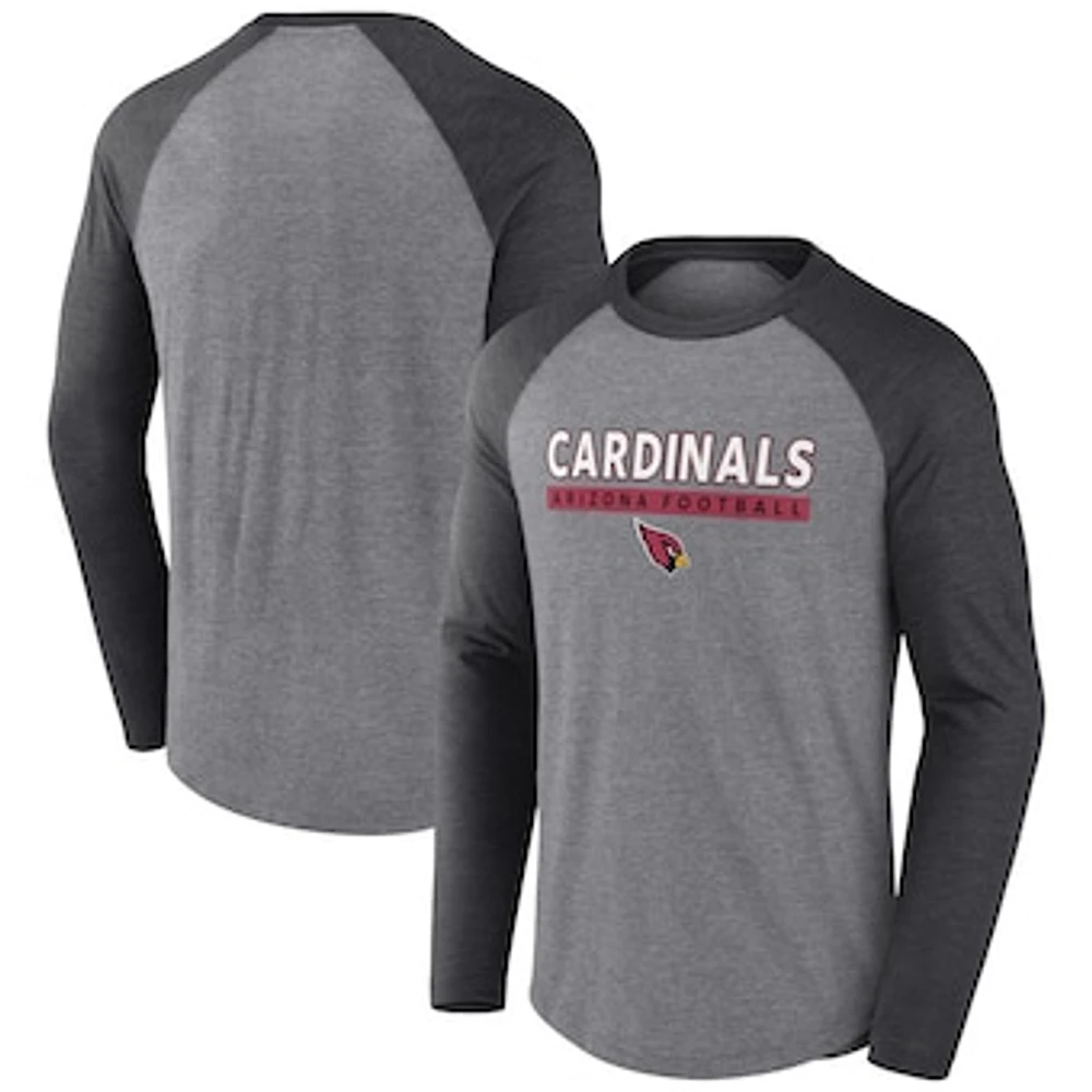 Men's Fanatics Heather Gray/Charcoal Arizona Cardinals Tri-Blend Raglan Long Sleeve T-Shirt