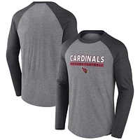 Men's Fanatics Heather Gray/Charcoal Arizona Cardinals Tri-Blend Raglan Long Sleeve T-Shirt