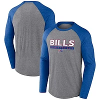 Men's Fanatics Heather Gray/Royal Buffalo Bills Tri-Blend Raglan Long Sleeve T-Shirt