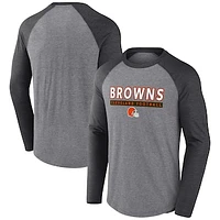 Men's Fanatics Heather Gray/Charcoal Cleveland Browns Tri-Blend Raglan Long Sleeve T-Shirt