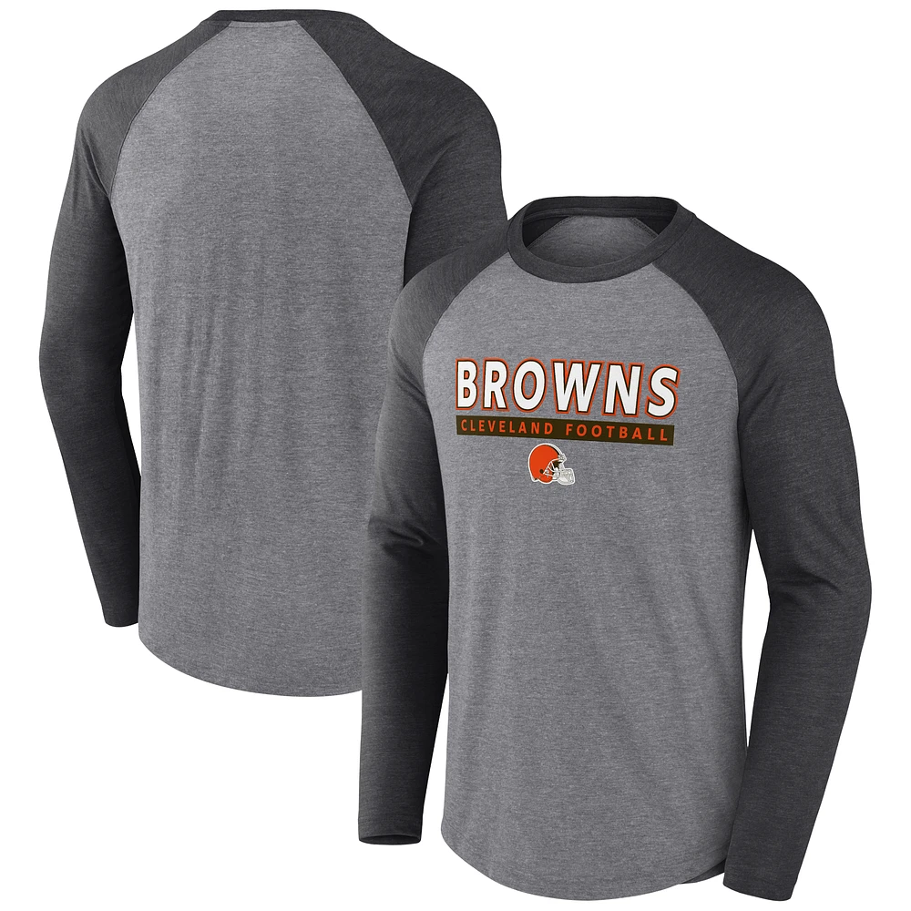 Men's Fanatics Heather Gray/Charcoal Cleveland Browns Tri-Blend Raglan Long Sleeve T-Shirt