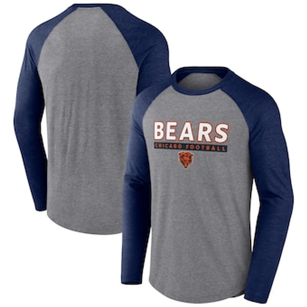 Men's Fanatics Heather Gray/Navy Chicago Bears Tri-Blend Raglan Long Sleeve T-Shirt