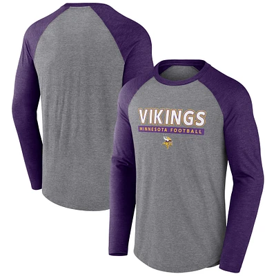 Men's Fanatics Heather Gray/Purple Minnesota Vikings Tri-Blend Raglan Long Sleeve T-Shirt