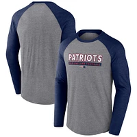 Men's Fanatics Heather Gray/Navy New England Patriots Tri-Blend Raglan Long Sleeve T-Shirt