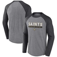 Men's Fanatics Heather Gray/Charcoal New Orleans Saints Tri-Blend Raglan Long Sleeve T-Shirt