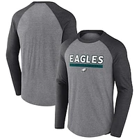 Men's Fanatics Heather Gray/Charcoal Philadelphia Eagles Tri-Blend Raglan Long Sleeve T-Shirt