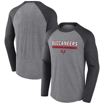 Men's Fanatics Heather Gray/Charcoal Tampa Bay Buccaneers Tri-Blend Raglan Long Sleeve T-Shirt