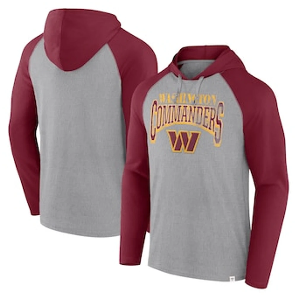 Men's Fanatics Gray/Burgundy Washington Commanders Under Center Long Sleeve Hoodie T-Shirt