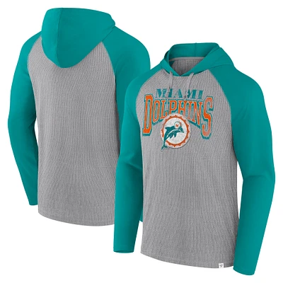 Men's Fanatics Gray/Aqua Miami Dolphins Under Center Long Sleeve Hoodie T-Shirt