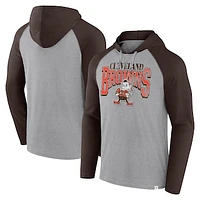 Men's Fanatics Gray/Brown Cleveland Browns Under Center Long Sleeve Hoodie T-Shirt