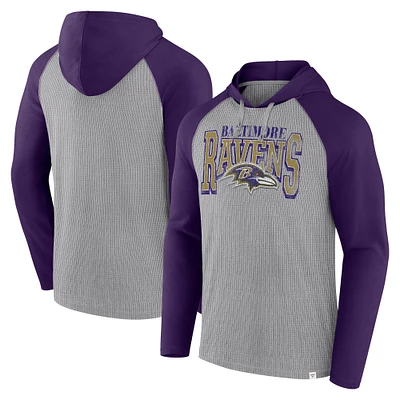 Men's Fanatics Gray/Purple Baltimore Ravens Under Center Long Sleeve Hoodie T-Shirt