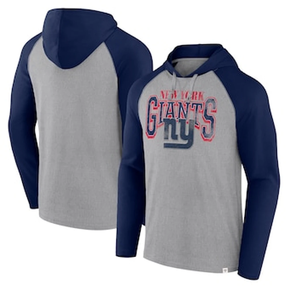 Men's Fanatics Gray/Navy New York Giants Under Center Long Sleeve Hoodie T-Shirt