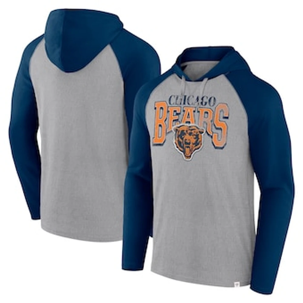 Men's Fanatics Gray/Navy Chicago Bears Under Center Long Sleeve Hoodie T-Shirt