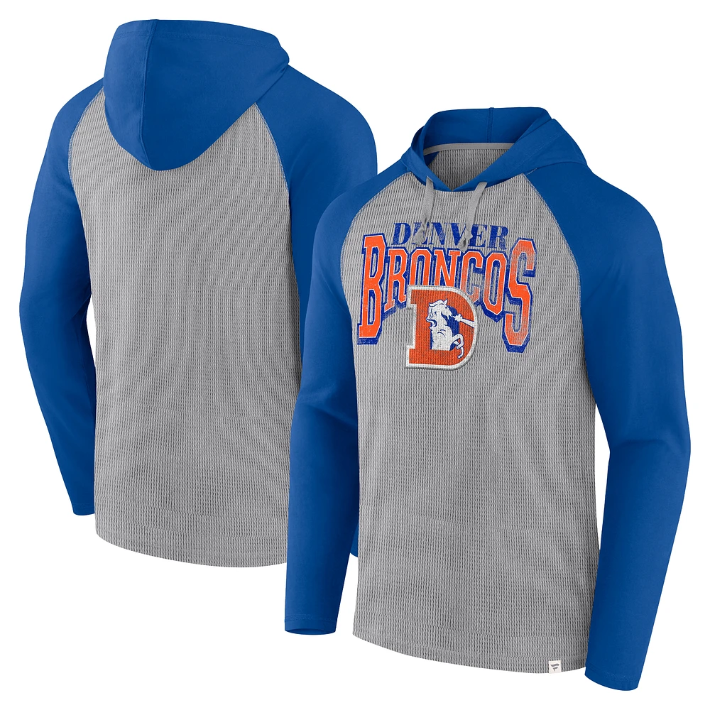 Men's Fanatics Gray/Royal Denver Broncos Under Center Long Sleeve Hoodie T-Shirt