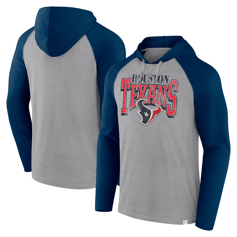 Men's Fanatics Gray/Navy Houston Texans Under Center Long Sleeve Hoodie T-Shirt