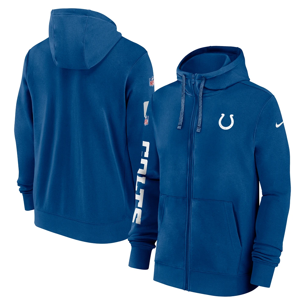 Men's Nike Royal Indianapolis Colts 2024 Sideline Club Full-Zip Hoodie