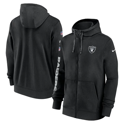 Men's Nike Black Las Vegas Raiders 2024 Sideline Club Full-Zip Hoodie