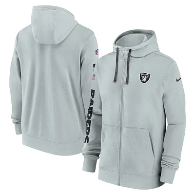 Men's Nike Silver Las Vegas Raiders 2024 Sideline Club Full-Zip Hoodie