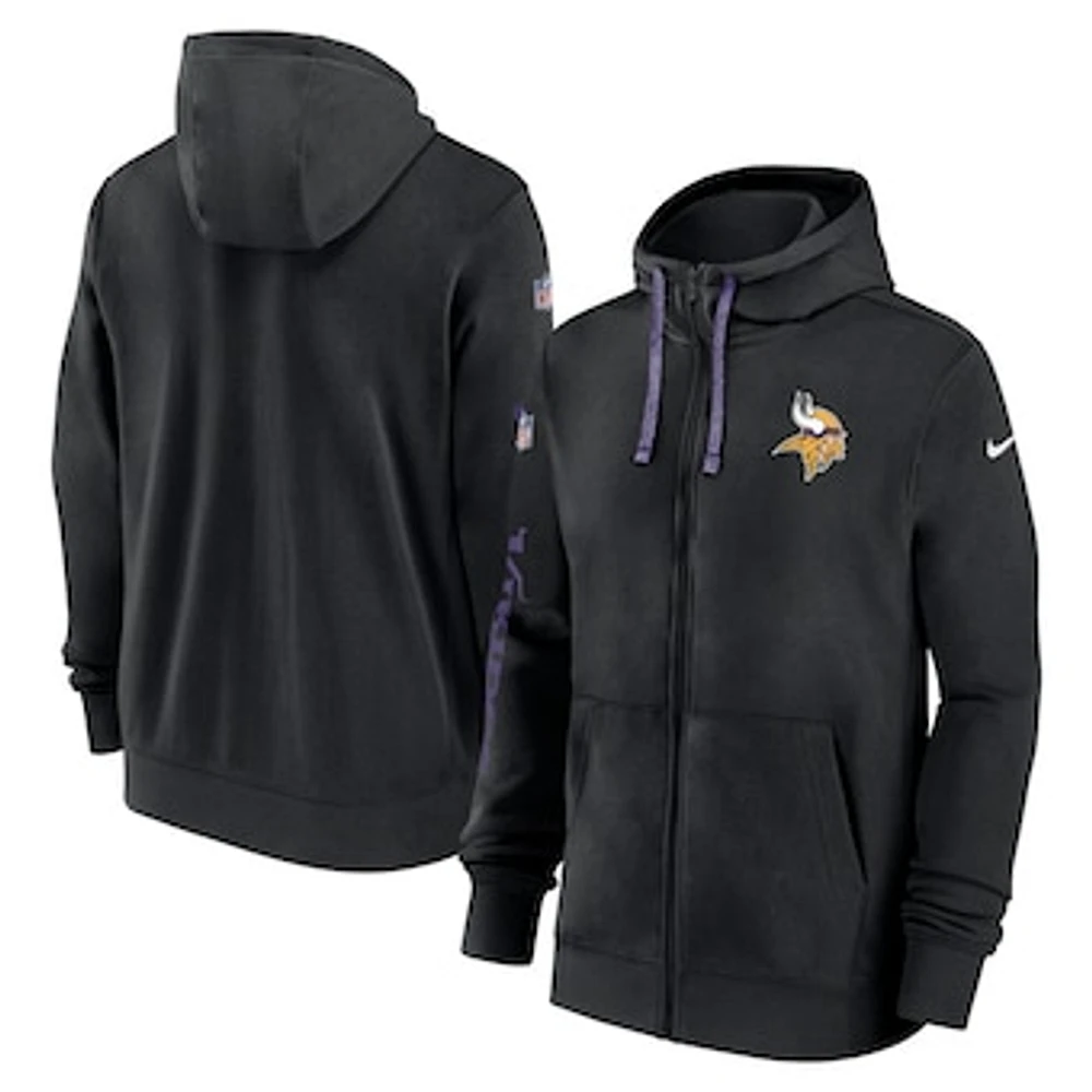 Men's Nike Black Minnesota Vikings 2024 Sideline Club Full-Zip Hoodie