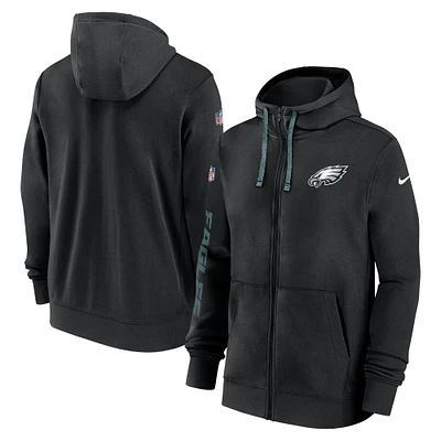 Men's Nike Black Philadelphia Eagles 2024 Sideline Club Full-Zip Hoodie