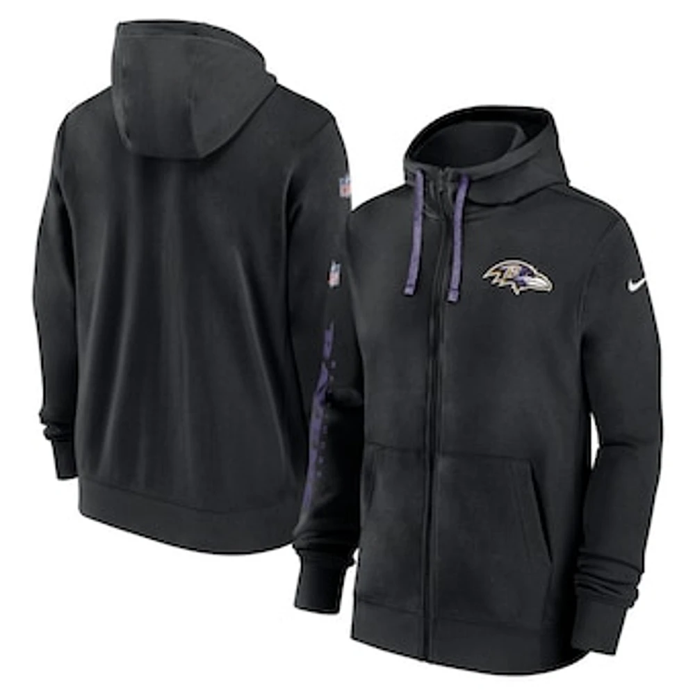 Men's Nike Black Baltimore Ravens 2024 Sideline Club Full-Zip Hoodie