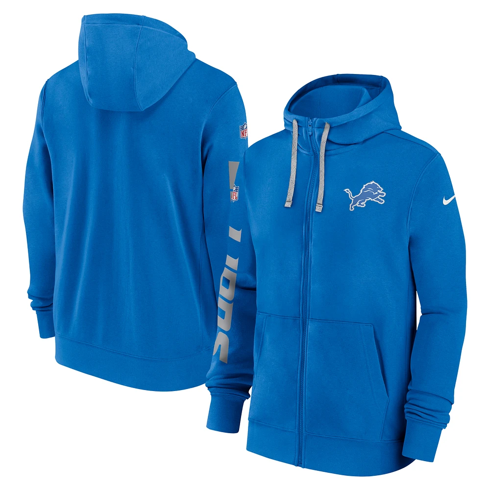 Men's Nike Blue Detroit Lions 2024 Sideline Club Full-Zip Hoodie