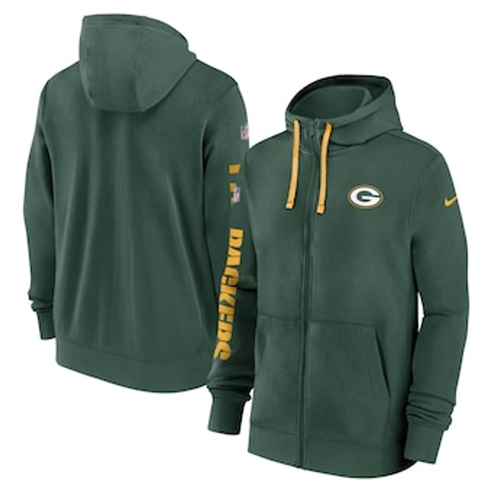 Men's Nike Green Green Bay Packers 2024 Sideline Club Full-Zip Hoodie